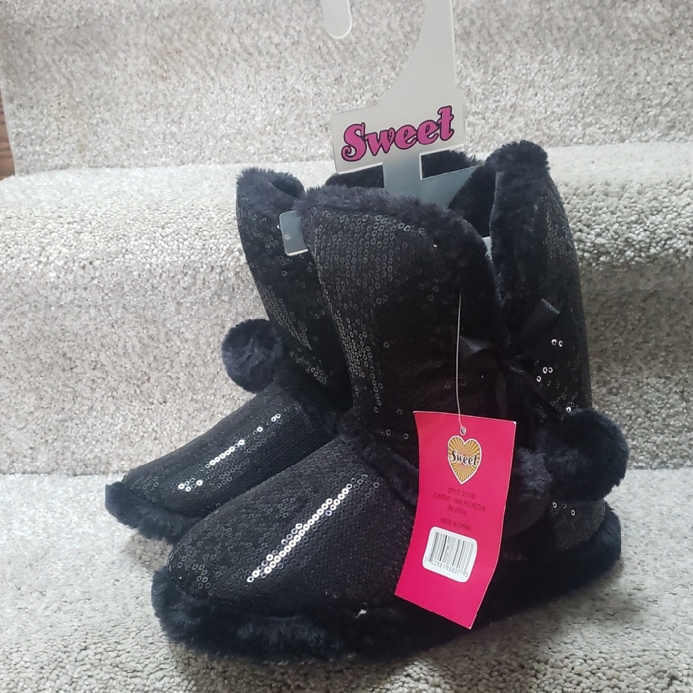 Sweet Black Sequin Kids Boots 5/6 big girls